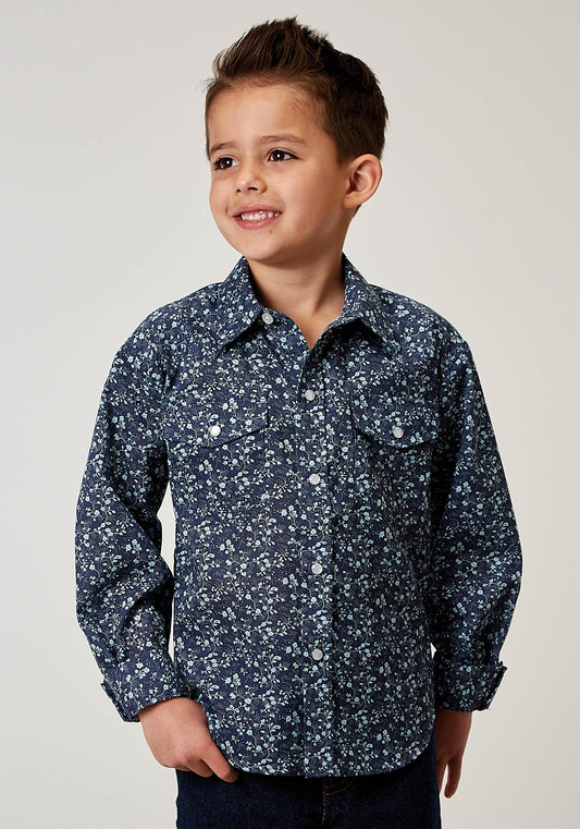 Roper Boys Long Sleeve Snap Ditsy Floral Print Western Shirt - Roper