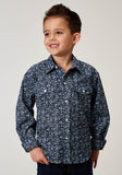 Roper Boys Long Sleeve Snap Ditsy Floral Print Western Shirt