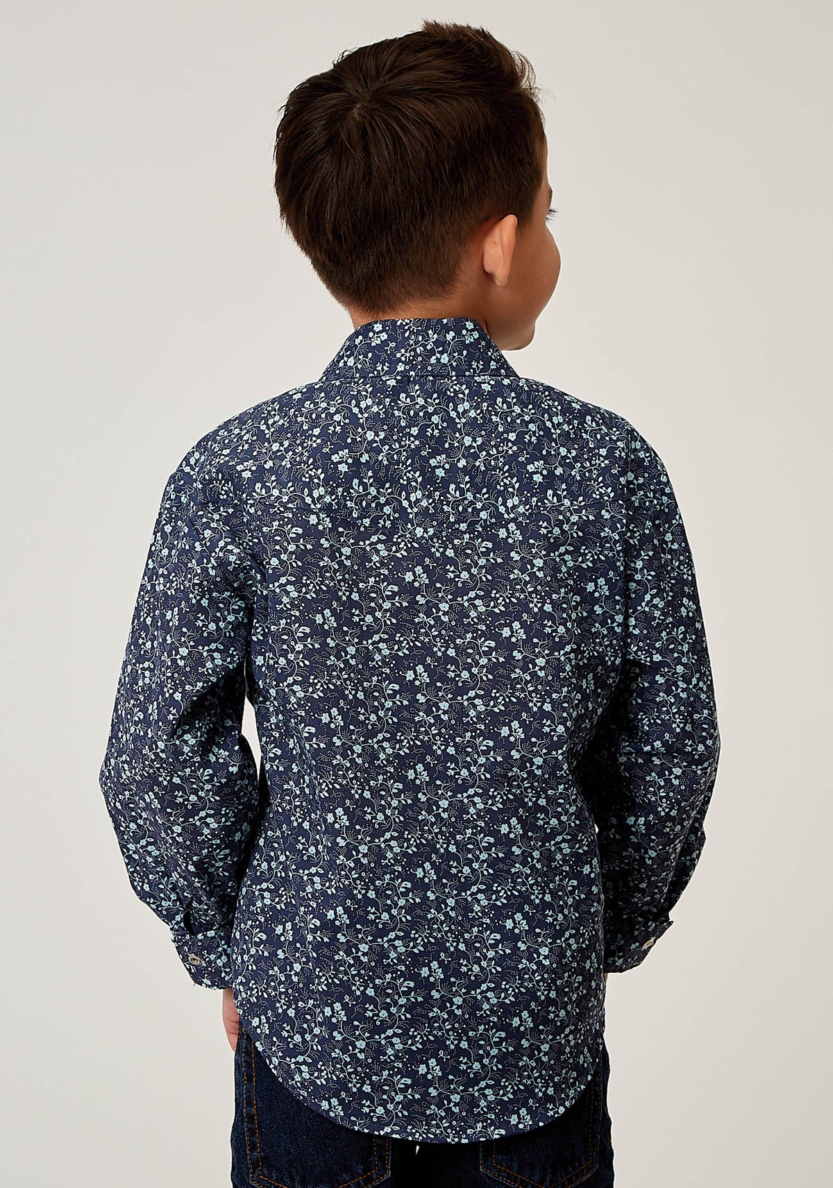 Roper Boys Long Sleeve Snap Ditsy Floral Print Western Shirt