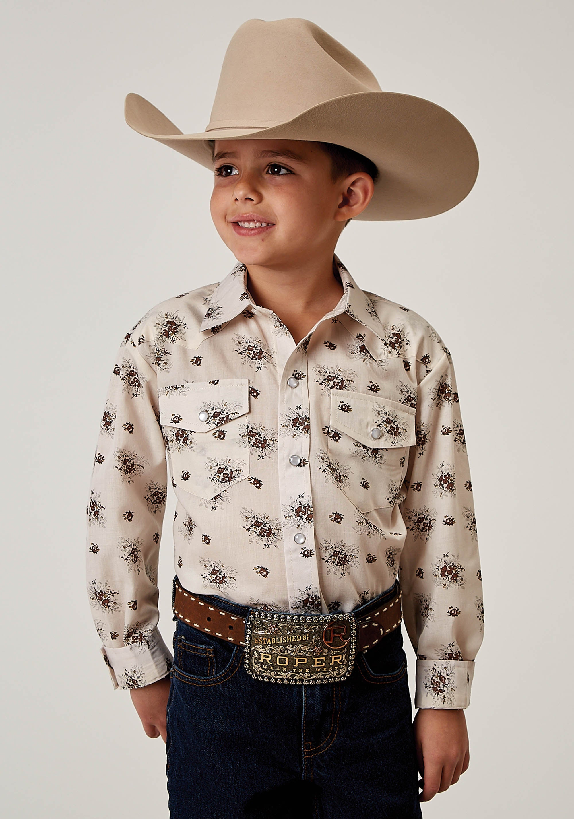 Roper Boys Long Sleeve Snap Vintage Floral Western Shirt