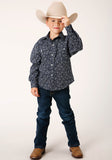 Roper Boys Long Sleeve Snap Navy And White Floral Print Western Shirt