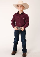 Roper Boys Long Sleeve Snap Solid Broadcloth  Wine Western Shirt