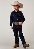 Roper Boys Long Sleeve Snap Solid Broadcloth Deep Navy Western Shirt