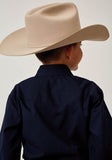 Roper Boys Long Sleeve Snap Solid Broadcloth Deep Navy Western Shirt