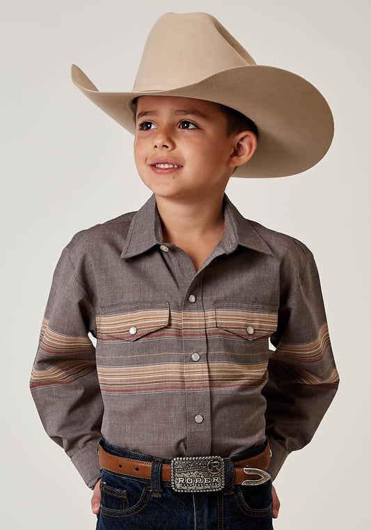 Roper Boys Long Sleeve Snap Border Stripe Western Shirt