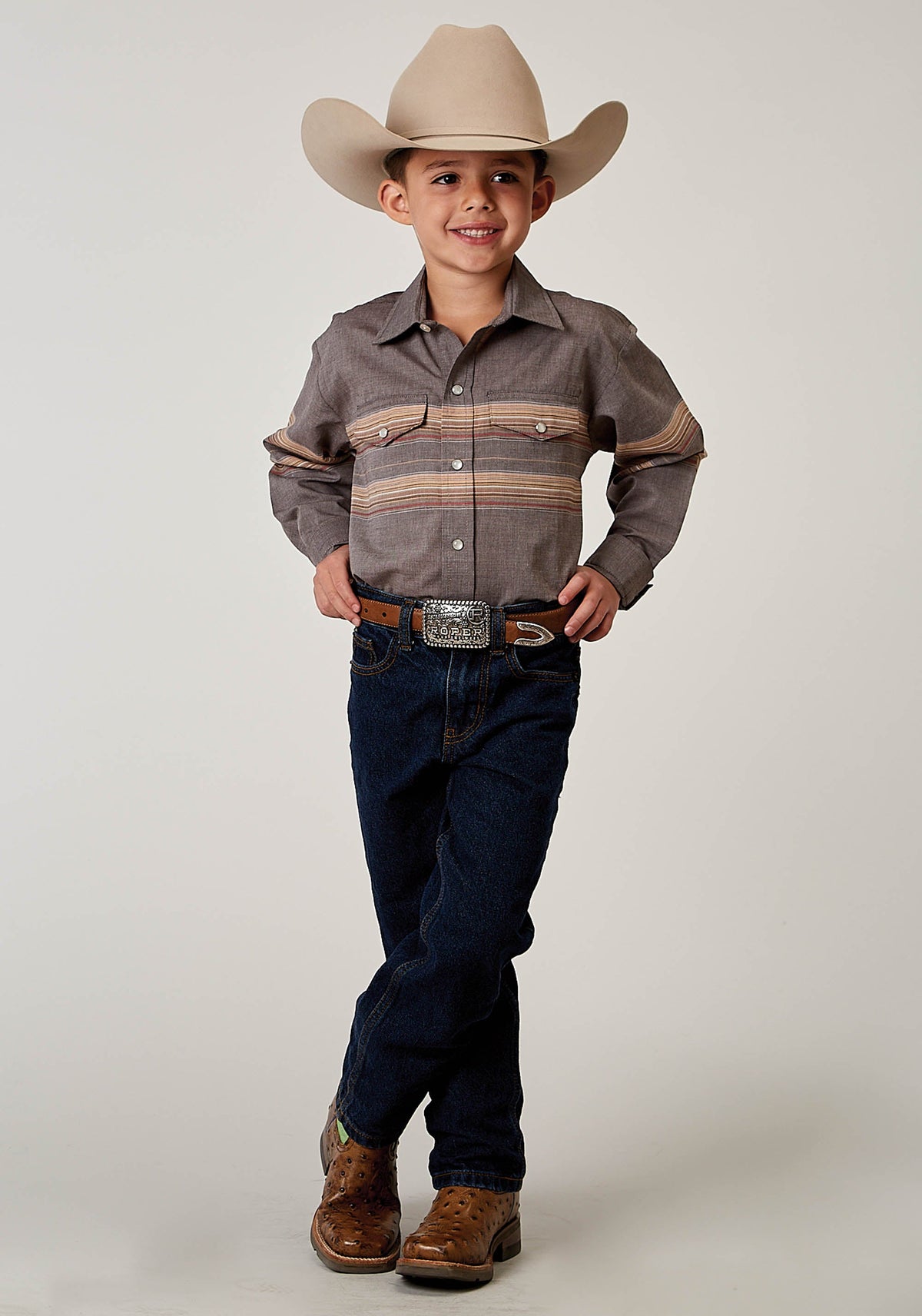 Roper Boys Long Sleeve Snap Border Stripe Western Shirt