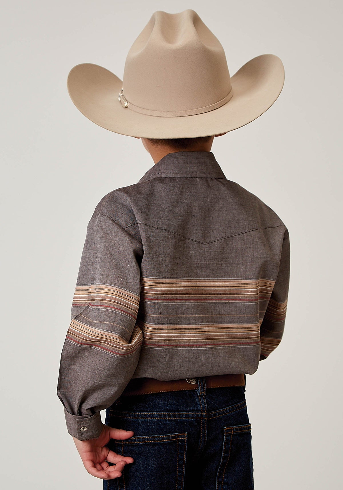 Roper Boys Long Sleeve Snap Border Stripe Western Shirt