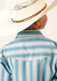 Roper Boys Long Sleeve Snap Aqua And Cream Ombre Stripe Western Shirt