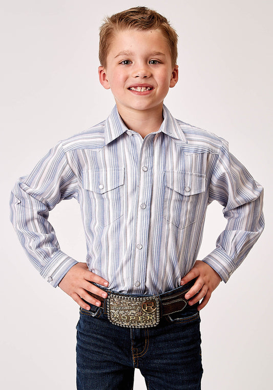 Roper Boys Long Sleeve Snap Blue Stripe Western Shirt