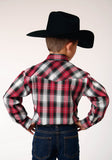 Roper Boys Long Sleeve Snap Red Black Grey Plaid Western Shirt