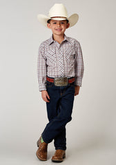 Roper Boys Long Sleeve Snap Vintage Plaid Western Shirt