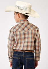 Roper Boys Long Sleeve Snap Brown Plaid Western Shirt - Roper