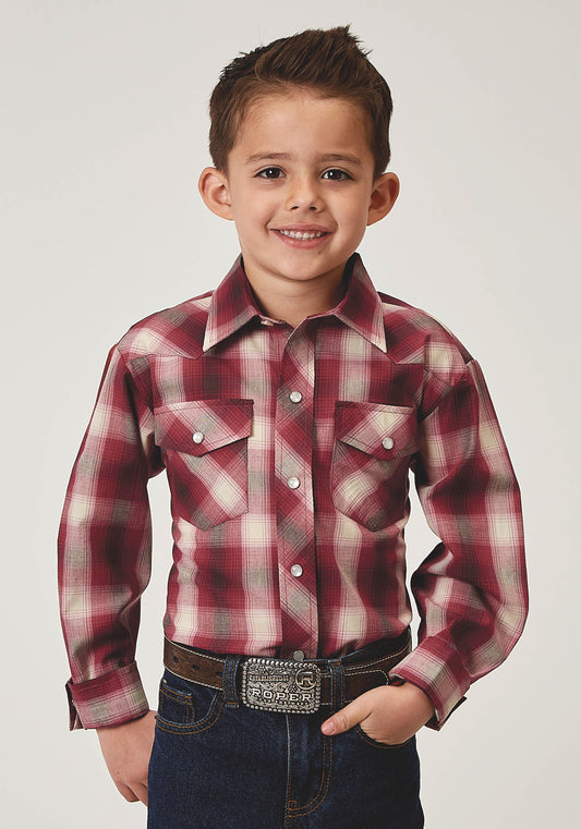 Roper Boys Long Sleeve Snap Red Plaid Western Shirt - Roper