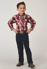 Roper Boys Long Sleeve Snap Red Plaid Western Shirt - Roper