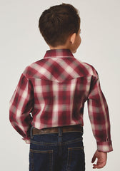 Roper Boys Long Sleeve Snap Red Plaid Western Shirt - Roper