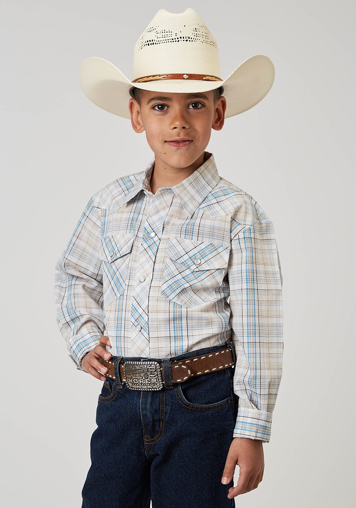 Roper Boys Long Sleeve Snap Multi Plaid Western Shirt