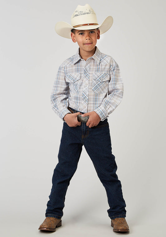 Roper Boys Long Sleeve Snap Multi Plaid Western Shirt