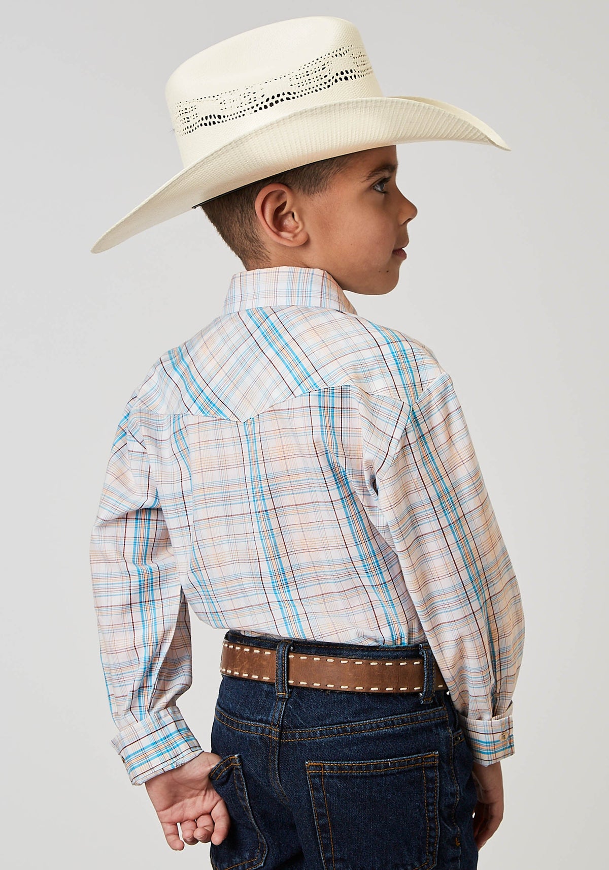 Roper Boys Long Sleeve Snap Multi Plaid Western Shirt