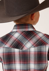 Roper Boys Long Sleeve Snap Red Black White Plaid Western Shirt