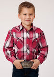 Roper Boys Long Sleeve Snap Red Black And White Plaid Western Shirt