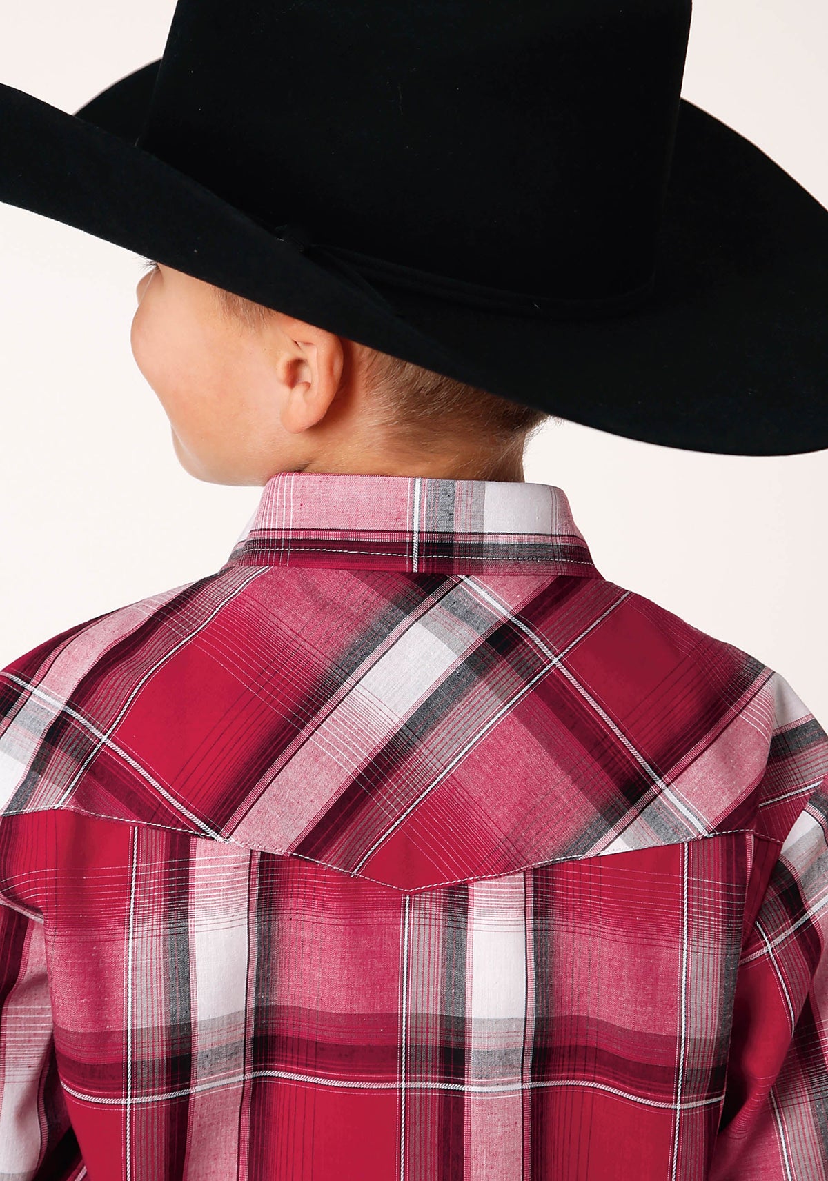 Roper Boys Long Sleeve Snap Red Black And White Plaid Western Shirt