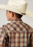 Roper Boys Short Sleeve Snap Brown Plaid Western Shirt