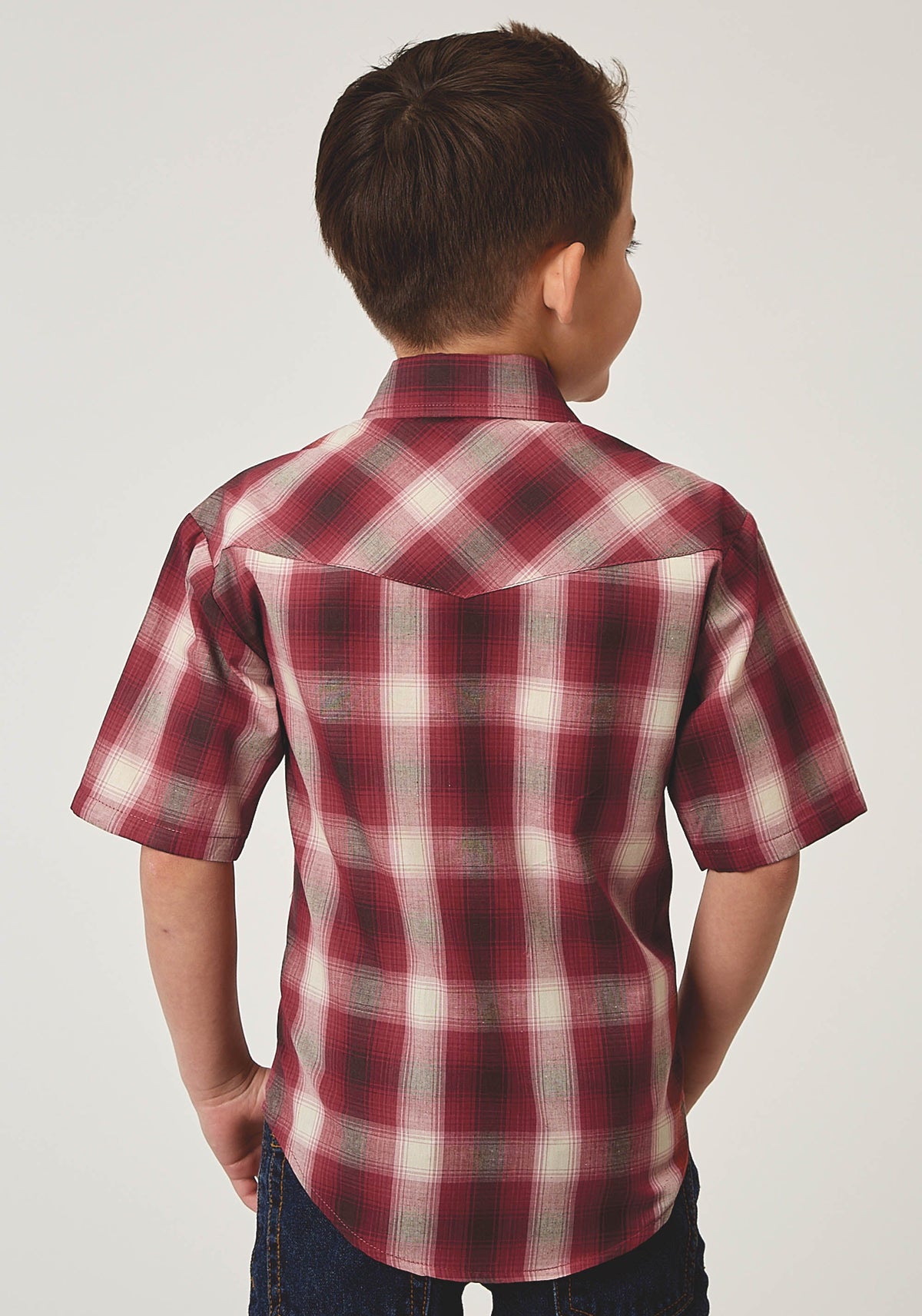 Roper Boys Short Sleeve Snap Red Plaid Western Shirt