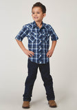 Roper Boys Short Sleeve Snap Midnight Plaid Western Shirt