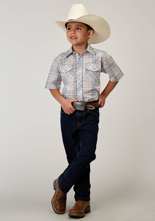 Roper Boys Short Sleeve Snap Multi Plaid Western Shirt