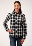 Roper Womens Long Sleeve Snap Black  Charcoal  And White Plaid Western Shirt