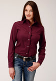 Roper Womens Long Sleeve Snap Solid Broadcloth  Wine Western Shirt