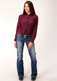 Roper Womens Long Sleeve Snap Solid Broadcloth  Wine Western Shirt