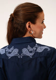 Roper Womens Long Sleeve Snap Solid Navy Blue Western Shirt