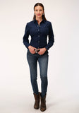 Roper Womens Long Sleeve Snap Solid Navy Blue Western Shirt