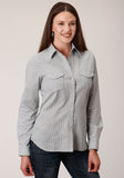 Roper Womens Long Sleeve Snap Grey And White Print Western Shirt