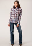 Roper Womens Long Sleeve Snap Wine  Navy  And White Plaid Western Shirt