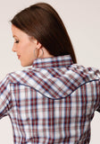 Roper Womens Long Sleeve Snap Wine  Navy  And White Plaid Western Shirt