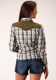 Roper Womens Long Sleeve Snap Brown  Blue  And White Plaid Western Shirt