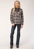 Roper Womens Long Sleeve Snap Chocolate And Cream Plaid Western Shirt