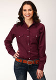 Roper Womens Long Sleeve Snap Solid Broadcloth  Wine Western Shirt