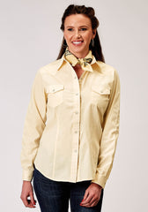 Roper Womens Long Sleeve Snap Solid Broadcloth Warm Ecru Western Shirt