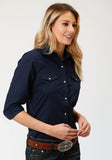 Roper Womens Blue Solid Long Sleeve Snap Western Shirt