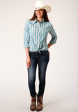 Roper Womens Long Sleeve Snap Aqua And Cream Ombre Stripe Western Shirt