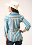 Roper Womens Long Sleeve Snap Aqua And Cream Ombre Stripe Western Shirt