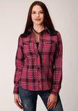 Roper Womens Long Sleeve Snap Bright Red Plaid Western Shirt