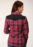 Roper Womens Long Sleeve Snap Bright Red Plaid Western Shirt