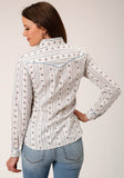 Roper Womens Long Sleeve Snap Brown And Blue Wallpaper Stripe Western Shirt