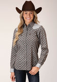 Roper Womens Long Sleeve Snap Chocolate And Cream Teardrop Print Western Shirt