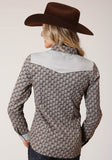 Roper Womens Long Sleeve Snap Chocolate And Cream Teardrop Print Western Shirt