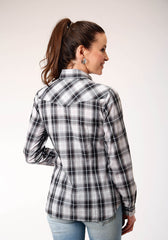 Roper Womens Long Sleeve Snap Black Aqua Grey Plaid Western Shirt